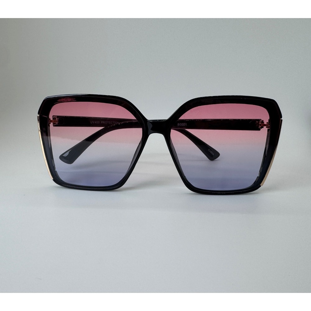 Womens Oversized Square Sunglasses Pink Purple Gradient Lens Gold Accent